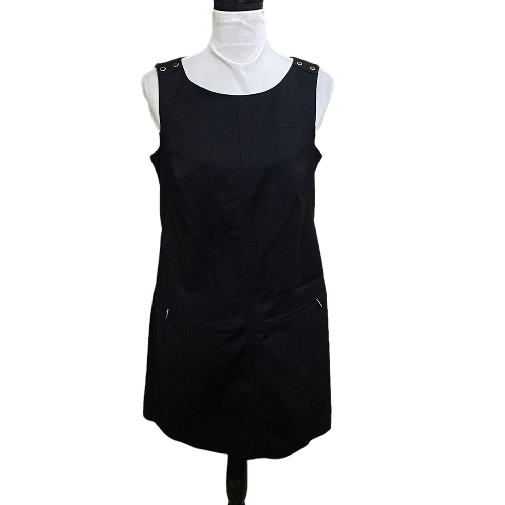 White House Black Market black overall sleeveless dress minimalist cotton medium